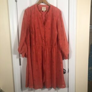 ModCloth Womens Coral Dress 2XL Modern Romantic Cottage Core Boho Indie‎ Flowy